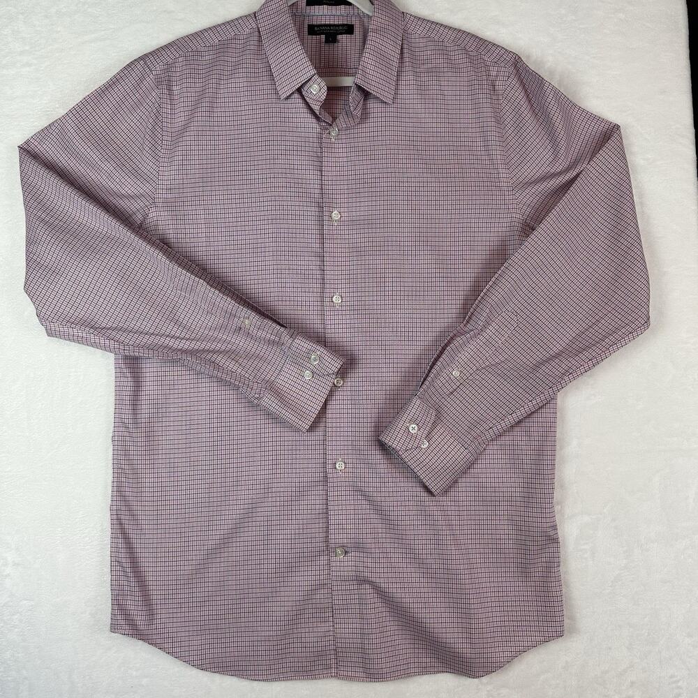 Banana Republic Men’s Large Slim Fit Non-Iron Cotton Check Dress Shirt Red Navy